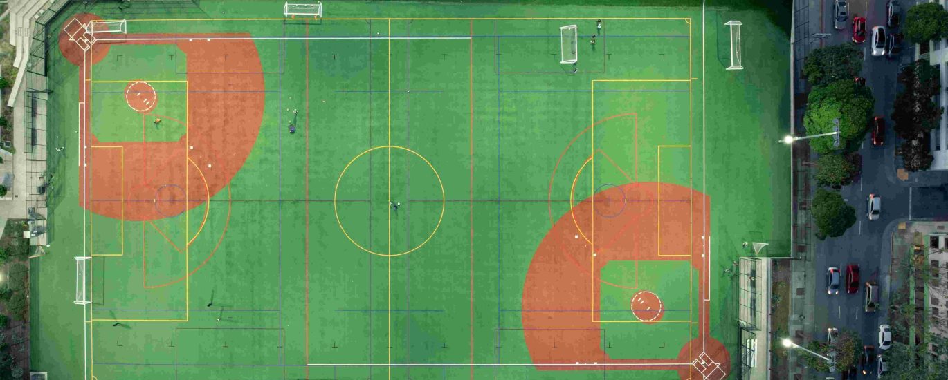 Vista aerea di un campo da calcio