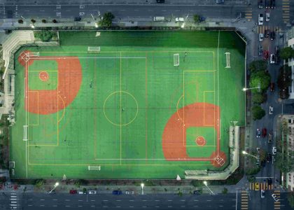 Vista aerea di un campo da calcio